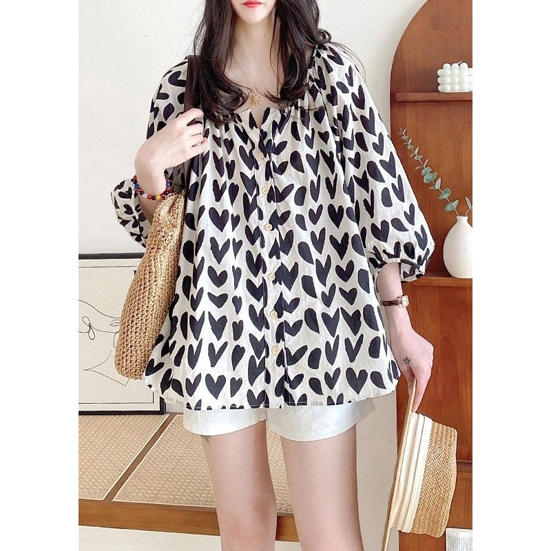 Bracelet Black Button Shirts Loose Print Cotton Sleeve