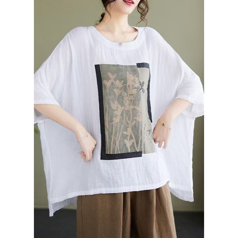 Design Low Blouses White Size Plus Print Cotton High Bracelet