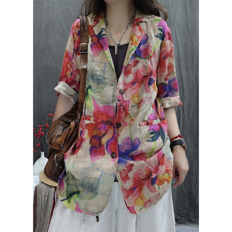 Sleeve Bracelet Coats Back Print Pockets Open Apricot Cotton New