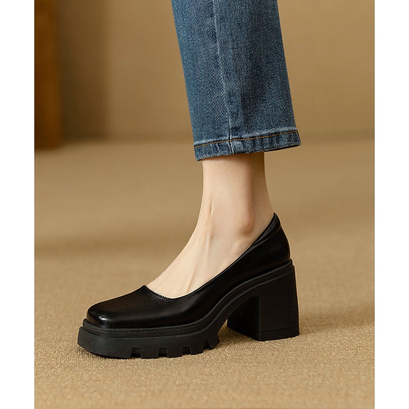 Splicing Shoes Comfortable Boutique Chunky Black Heel