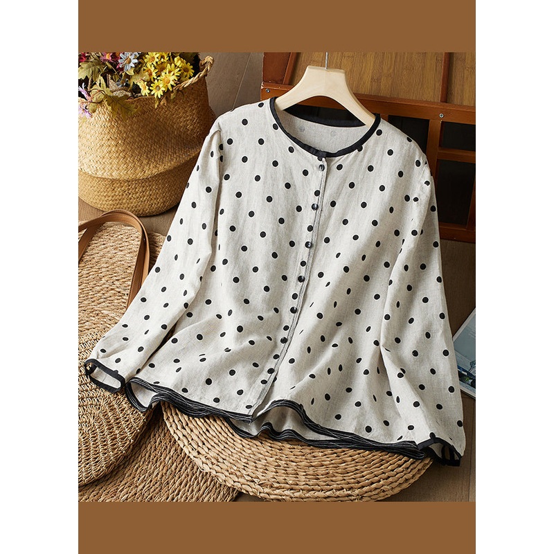 Spring O Neck Dot Art Cotton Shirts Button