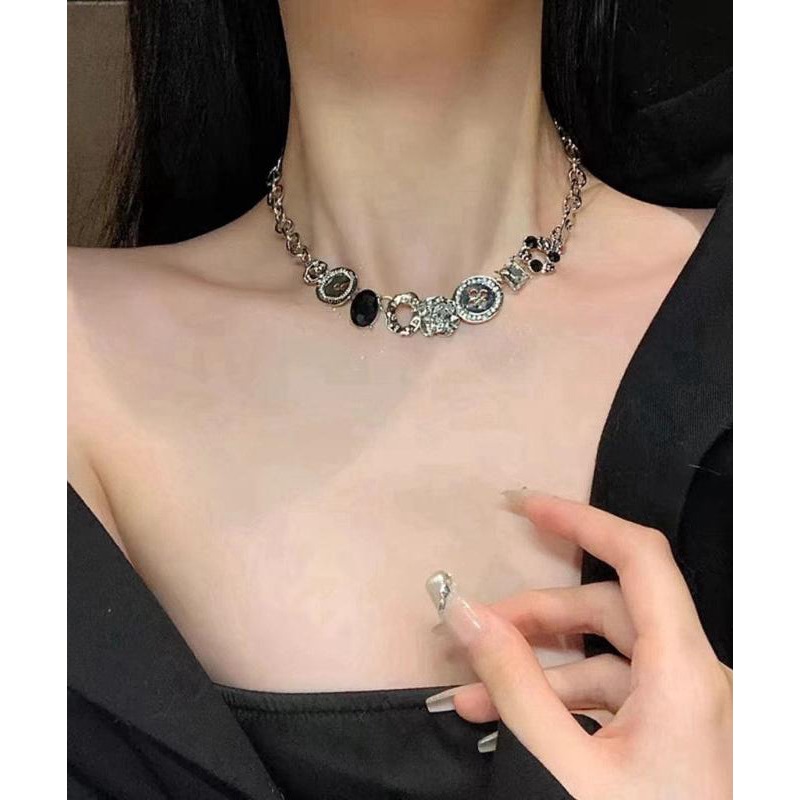 Art Necklace Zircon Bead Gratuated Alloy Button