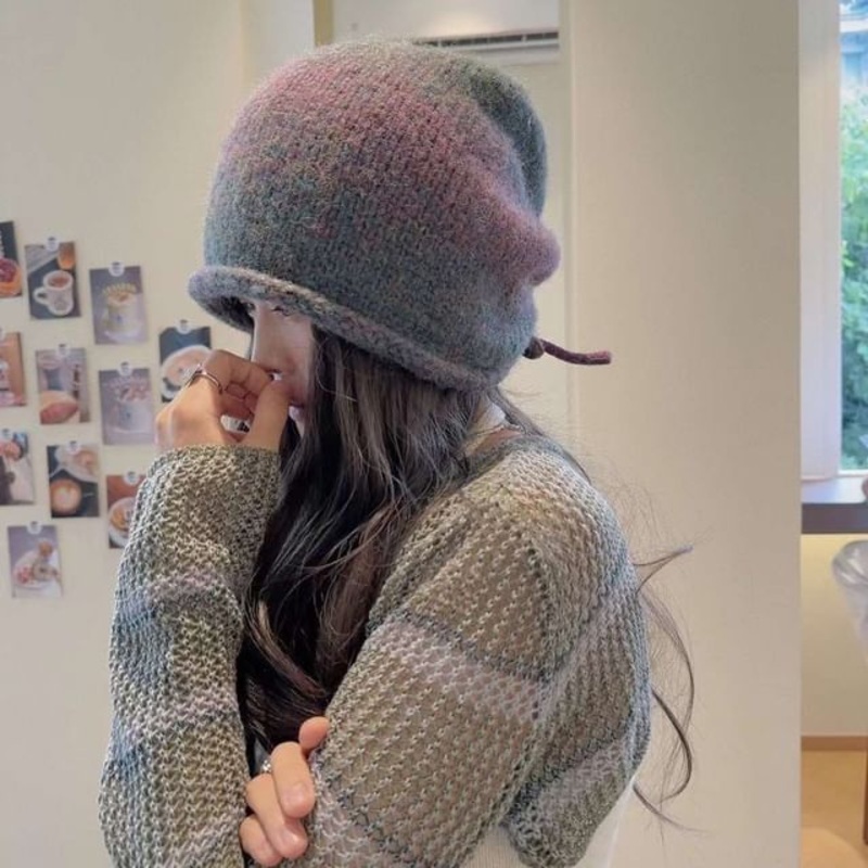 Beanie Melange|Gray|Light Blue|Pink & Light Blue|Red & Gray|Yellow & Light Blue|One Size