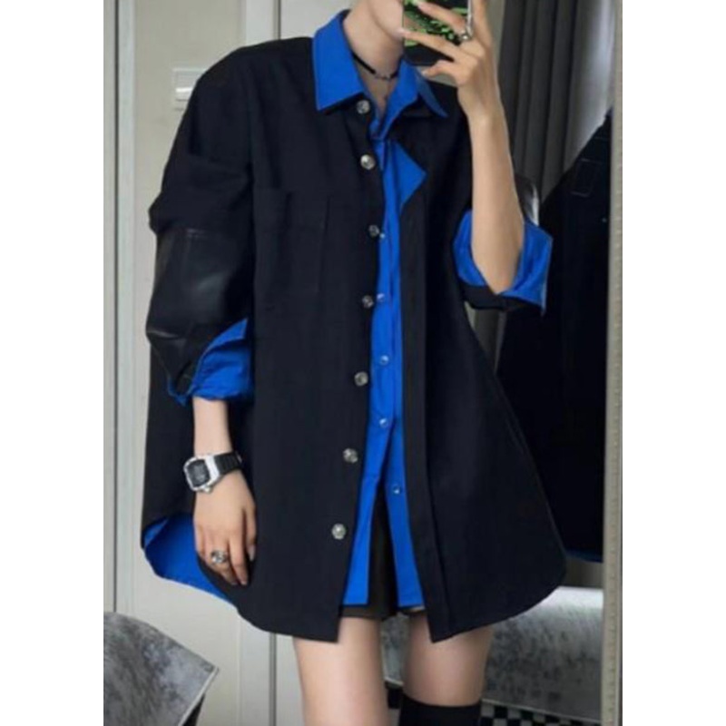 Butto And Black Shirt New Set Two Piece Blue Spring Coats
