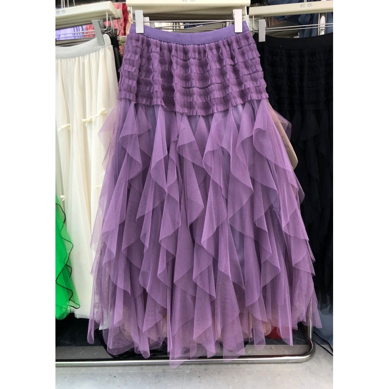 Casual Elastic Tulle Patchwork A Purple Waist Asymmetrical Line
