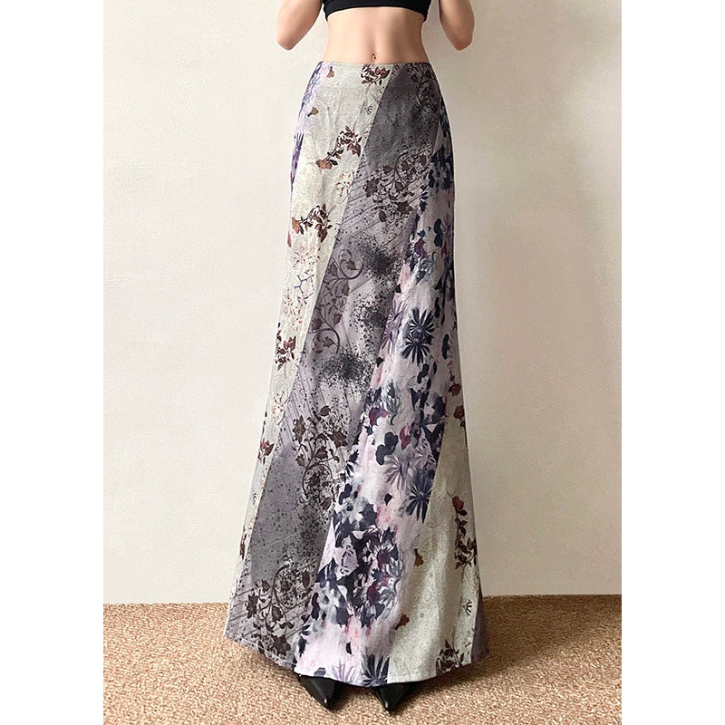 Cotton Waist Patchwork Asymmetrical Skirts Print Bohemian High