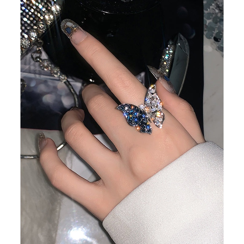 Fashion Zircon Butterfly Blue Alloy Rings