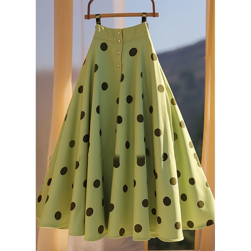French Summer Skirt A Chiffon Dot Print Green Line