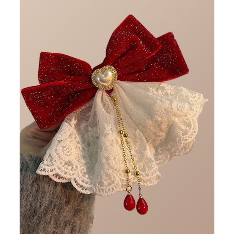 Hairpin Love Red Crystal Tassel Bow Alloy Classy