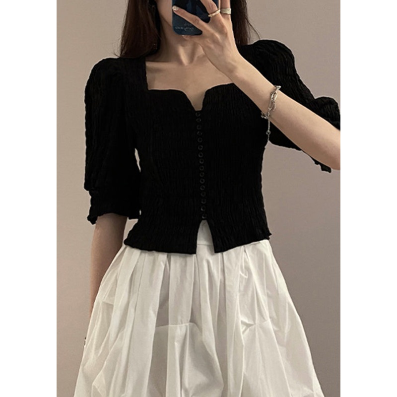 Half Sleeve Black Square Novelty Shirts Collar