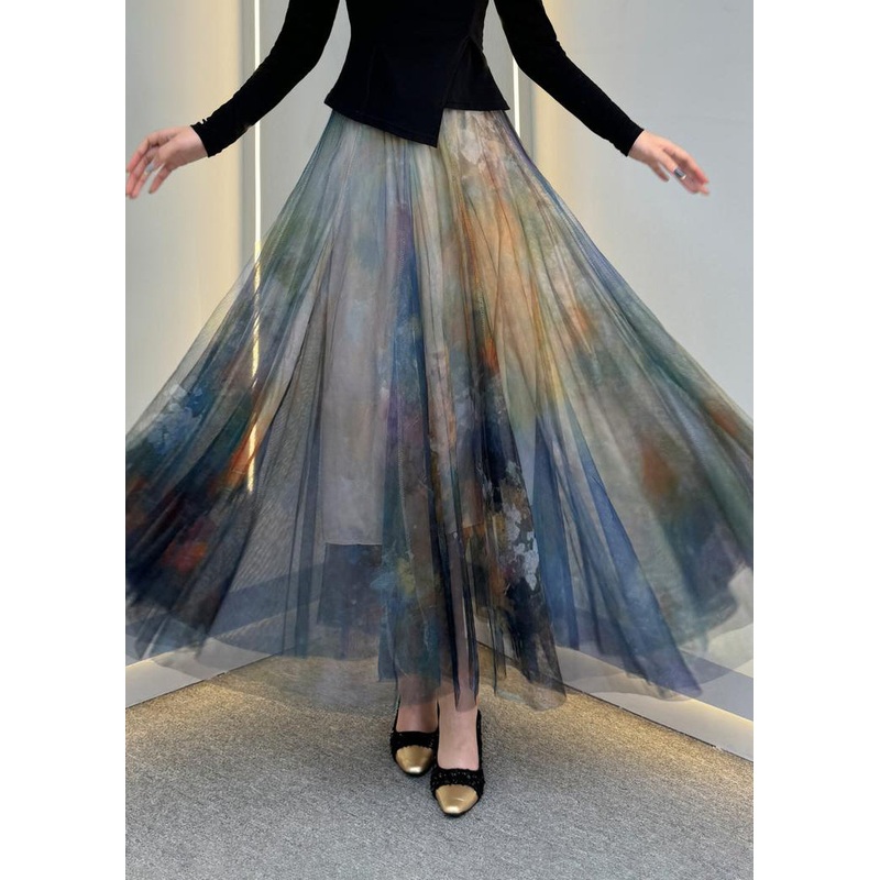 Maxi Summer Skirt Dark Tulle French Grey Waist Elastic