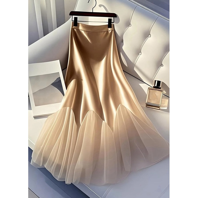 Patchwork Line Skirt Silk Summer Champagne Tulle A Italian