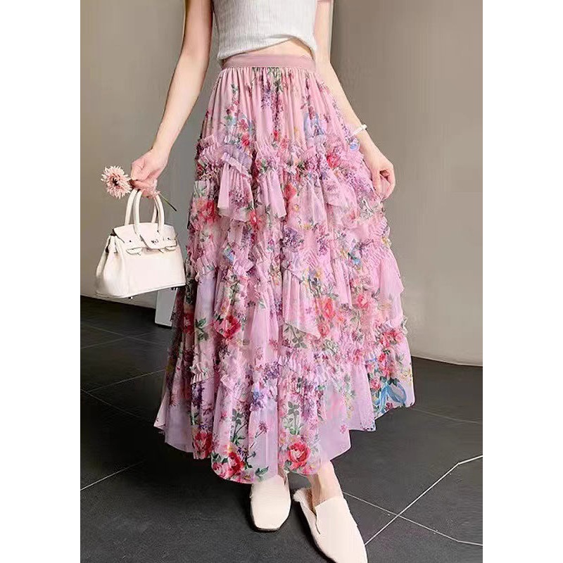 Pink Skirts Ruffled Tulle Beautiful Asymmetrical Patchwork