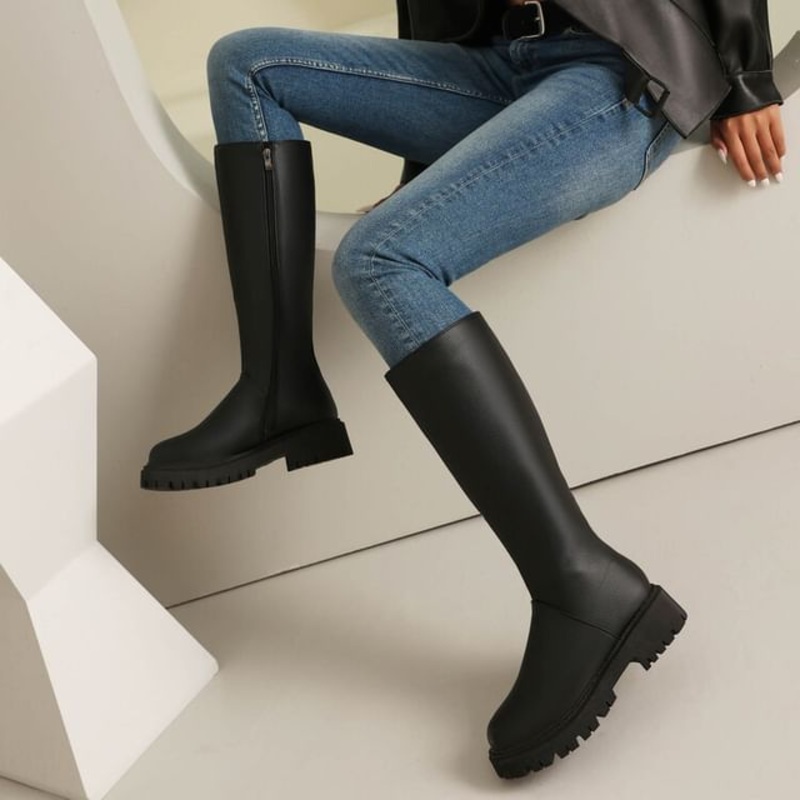 Platform Boots Tall|Almond|Black|Brown|Lychee Pattern – Black|PU Nubuck – Black|Yellow|35|36|37|38|39|40|41|42|43|44|45
