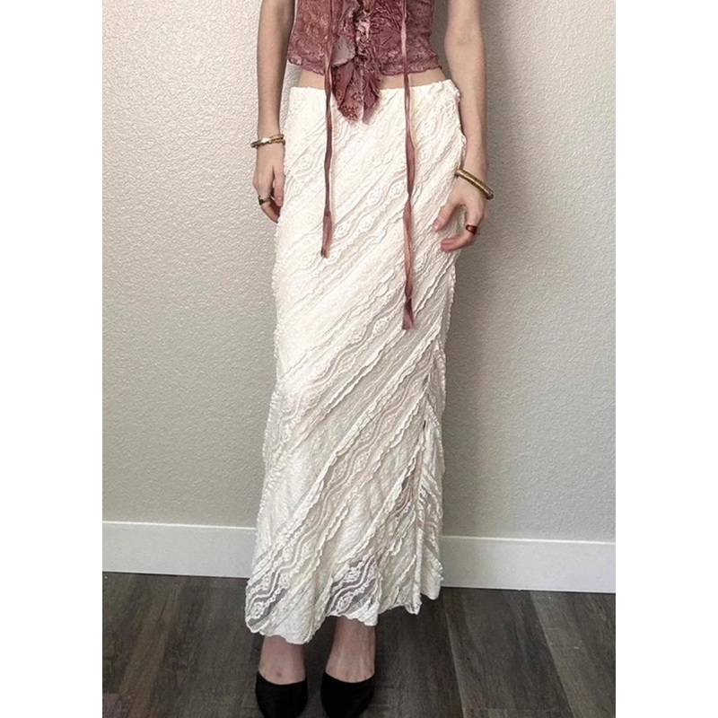 Skirts Summer Waist High Open Art White Lace Side