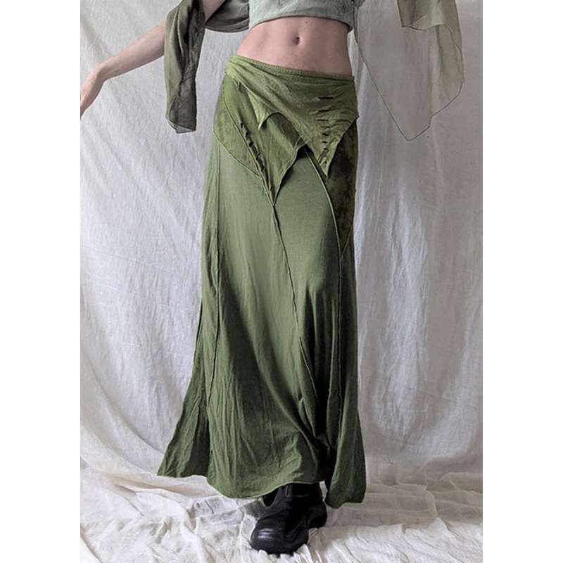 Summer Green Vintage Side Asymmetrical Skirts Open Cotton