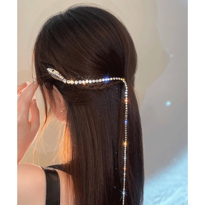 Tassel Alloy Zircon Serpentine Fine Hairpin Gold