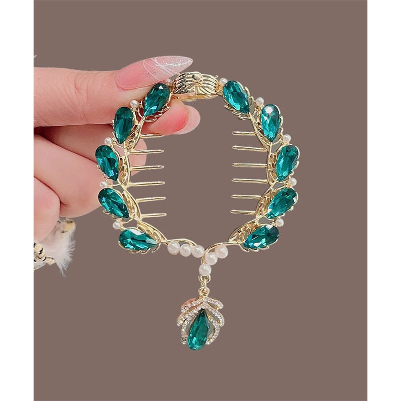 Tassel Pearl Green Classy Zircon Hairpin Alloy Crystal