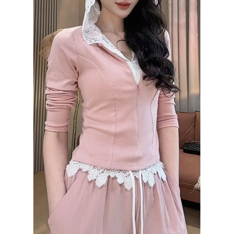 Two Fake Pink Wide Hooded Leg And Sweatshirt Pants Pieces Cute