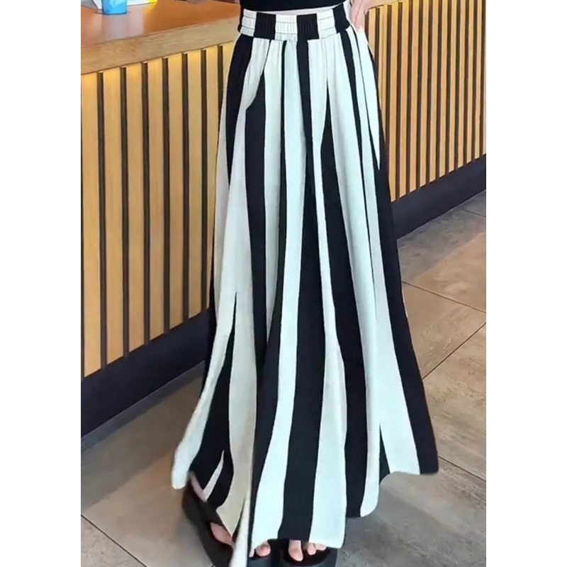White Leg Pants Waist Size Wide Black High Plus Striped