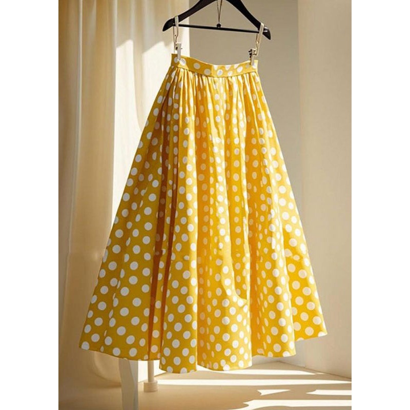 Wrinkled Dot Skirts Cute Chiffon Maxi Yellow