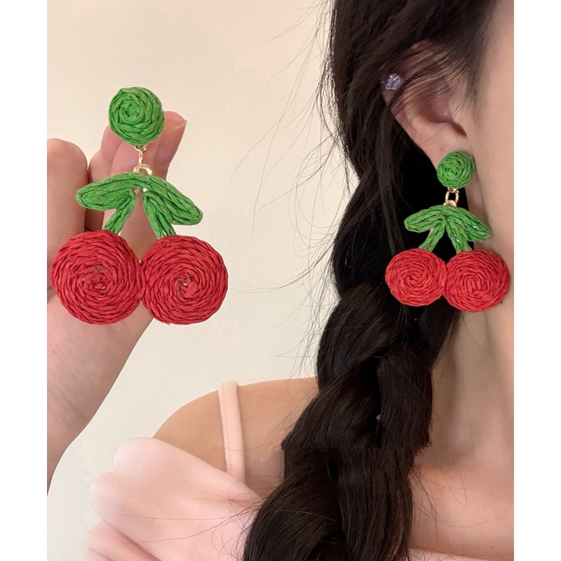 Alloy Drop Weaving Art Earring Strawberry Red