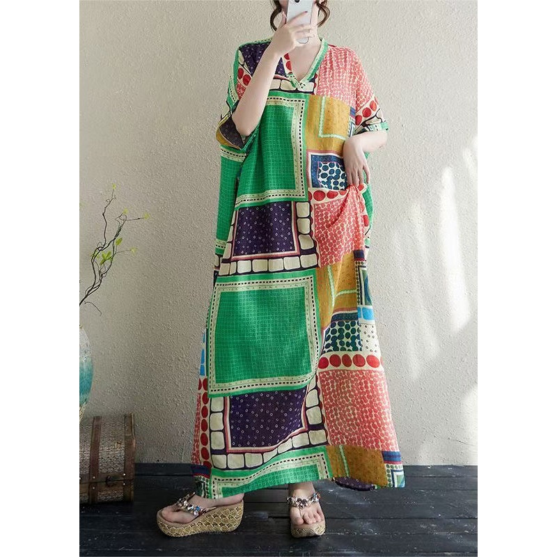 Colorblock Print Dress French Summer Vacation Cotton Oversized
