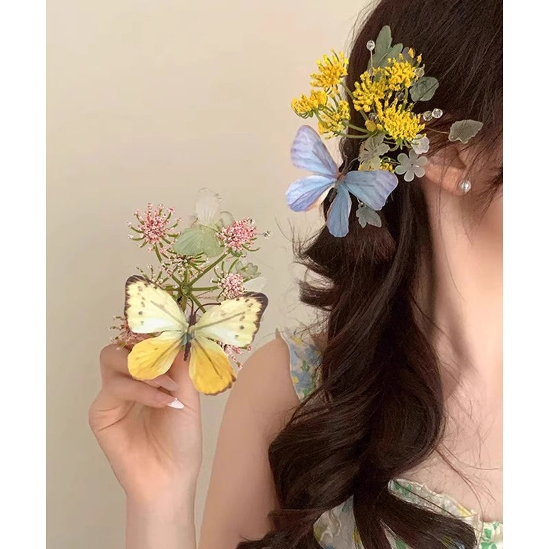 Floral Retro Butterfly Hairpin Blue Alloy