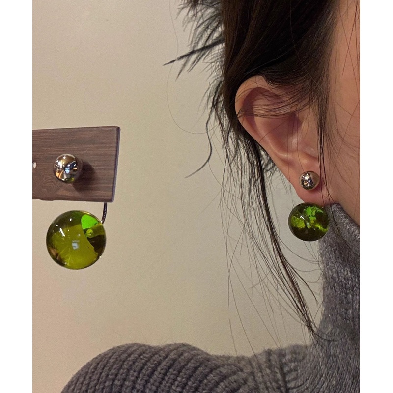 Honey Wax Green Stud Earrings Acrylic Art