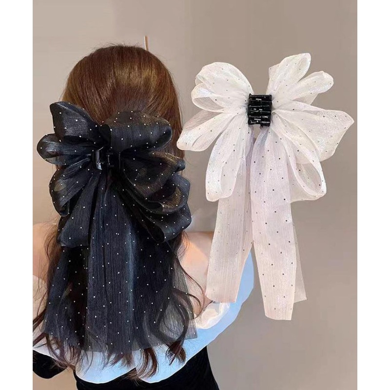 Original Black Ribbon Bow Tulle Hairpin Dot