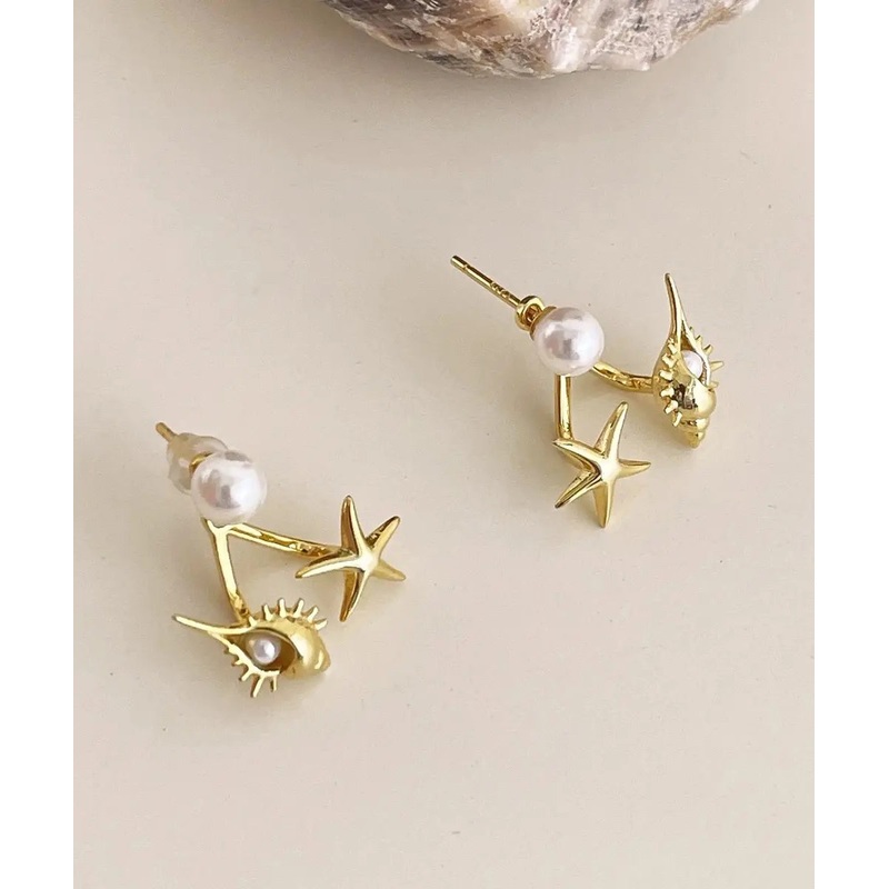 Pearl Copper Gold Star Conch Stud DIY Overgild Sea Earrings