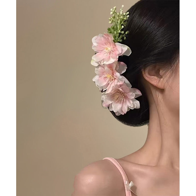 Pink Alloy Hairpin Floral Fabric Fashion