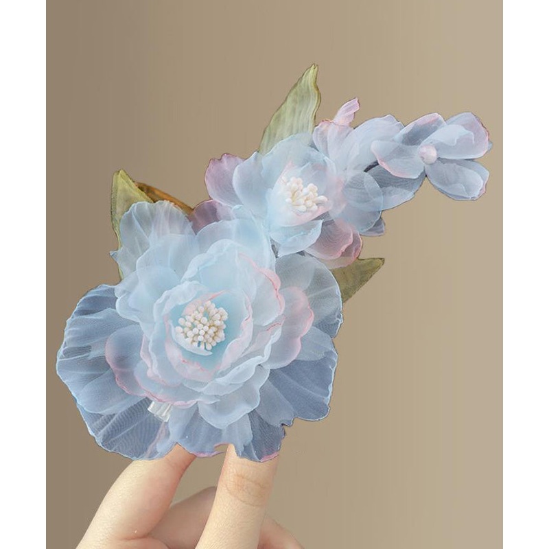 Stylish Blue Tulle Hairpin Alloy Floral
