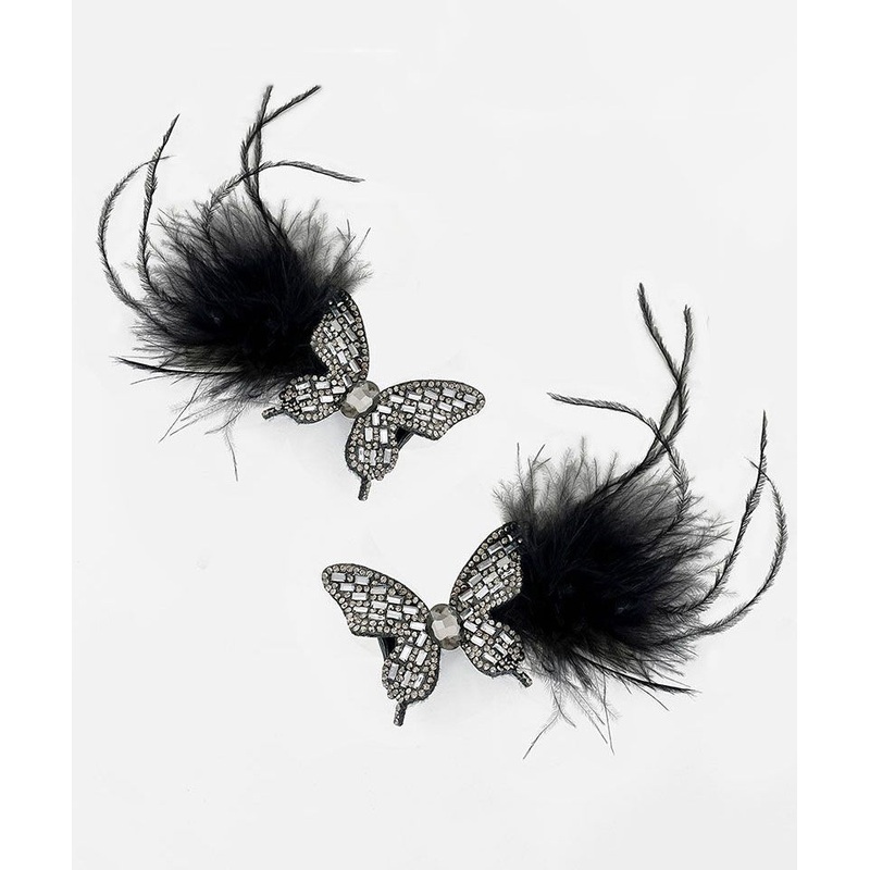 Zircon Handmade Butterfly Alloy Feathers Black Hairpin