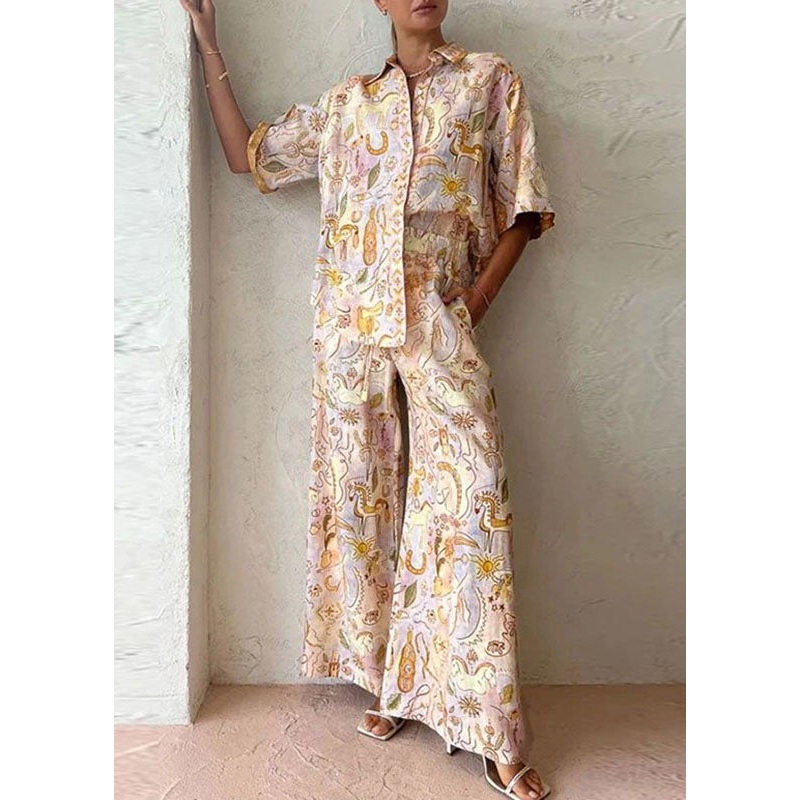 Bohemian Leg Pieces Two Pants And Print Shirts Summer Wide Set