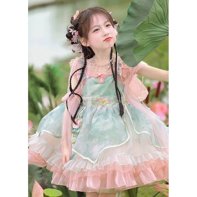 Boutique Mid Pink Embroideried Dress Ruffled Tulle Kids Patchwork