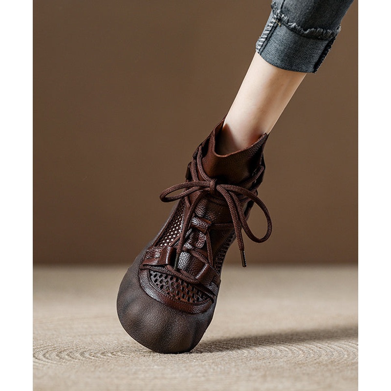 Breathable Platform Up Boots Out Chocolate Lace Splicing Hollow