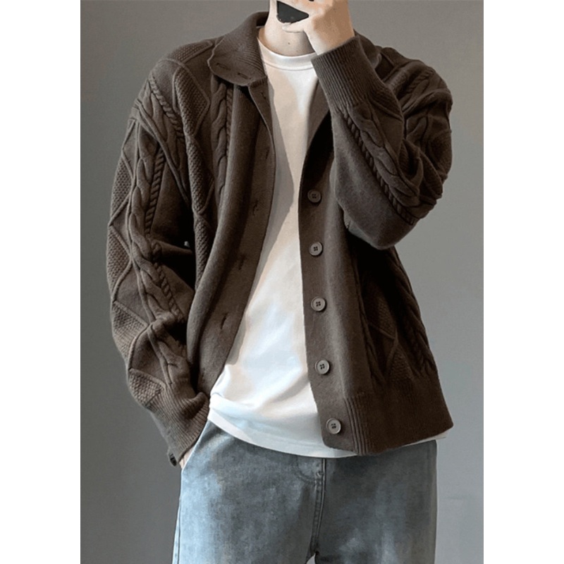 Cardigan Coffee Cable Mens Button Cozy Spring Simple Knit