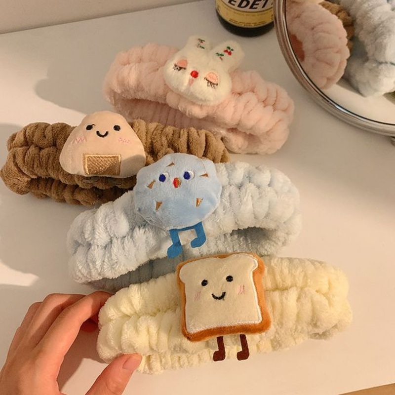 Cartoon Face Headband Wash|Cloud – Light Blue|Onigiri – Coffee|Rabbit – Pink|Toast – White|One Size