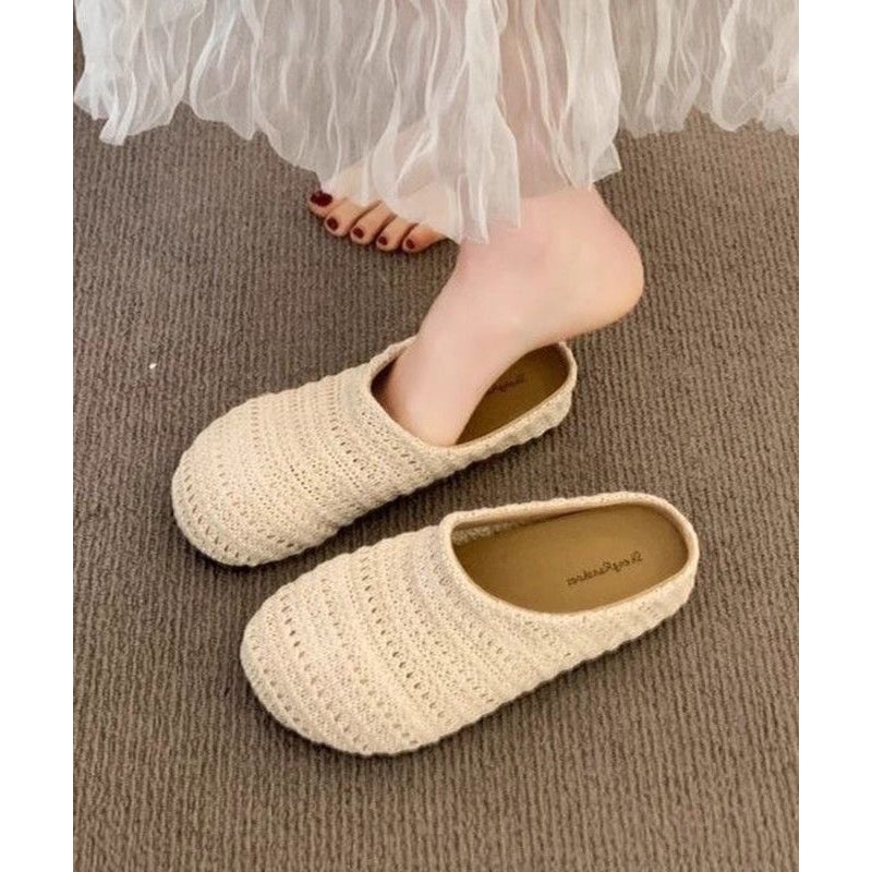 Mesh Breathable Sandals Comfortable Splicing Slide Beige