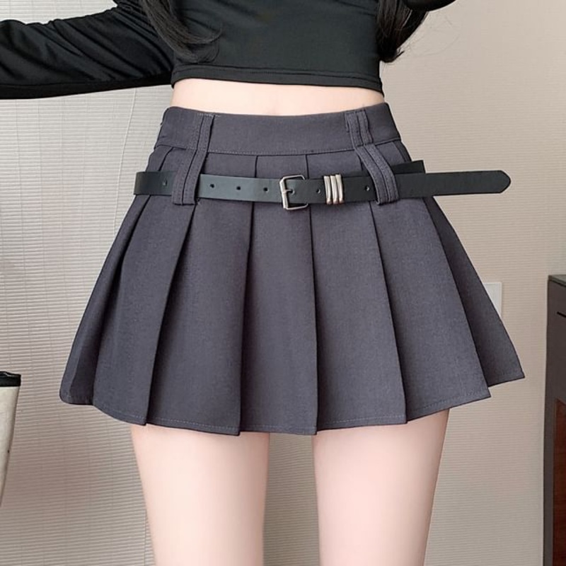 A-Line Skirt Mini Pleated Waist Plain High