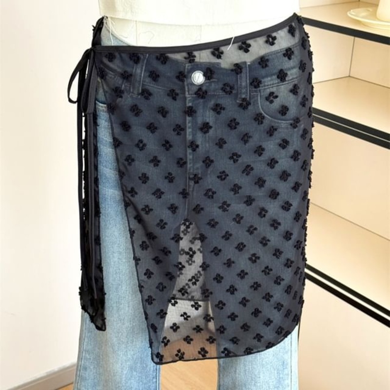 Apron Skirt Half Lace|Black|White|One Size