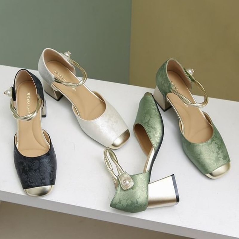 Block Sandals D’Orsay Heel|Black|Green|Off-White|33|34|35|36|37|38|39|40
