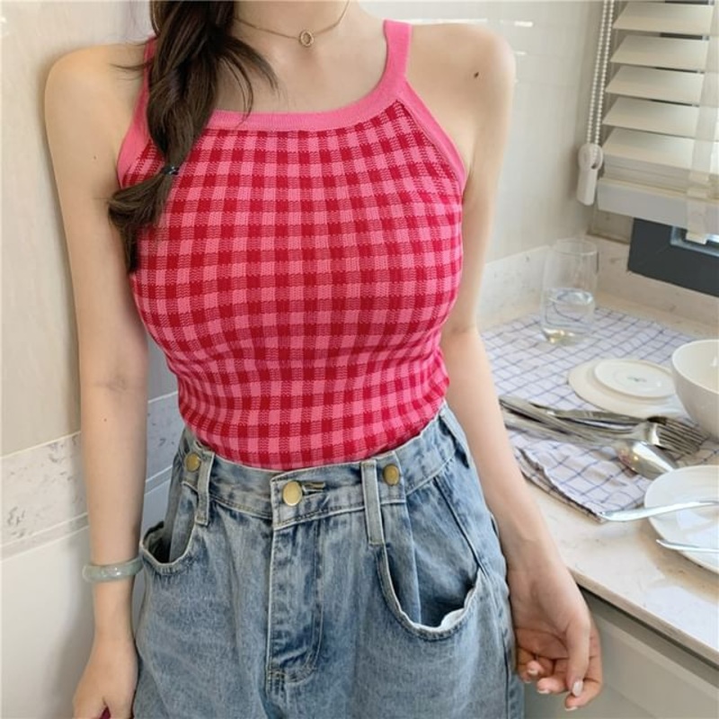 Cami Check Top|Black & White|Light Pink|Rose Pink|One Size