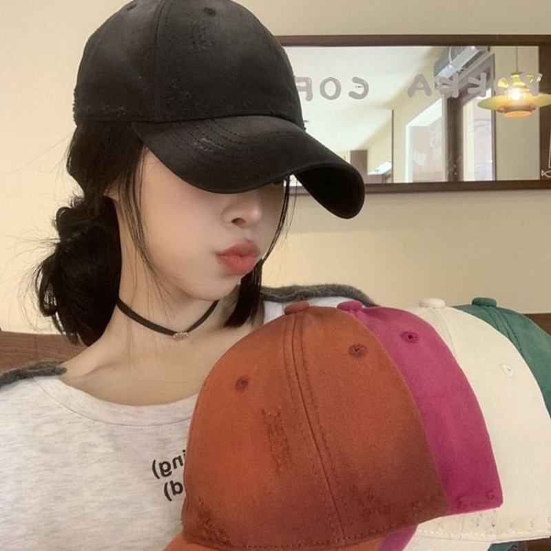 Distressed Baseball Cap Plain|Black|Off-White|Peacock Green|Rose Pink|Tangerine|One Size