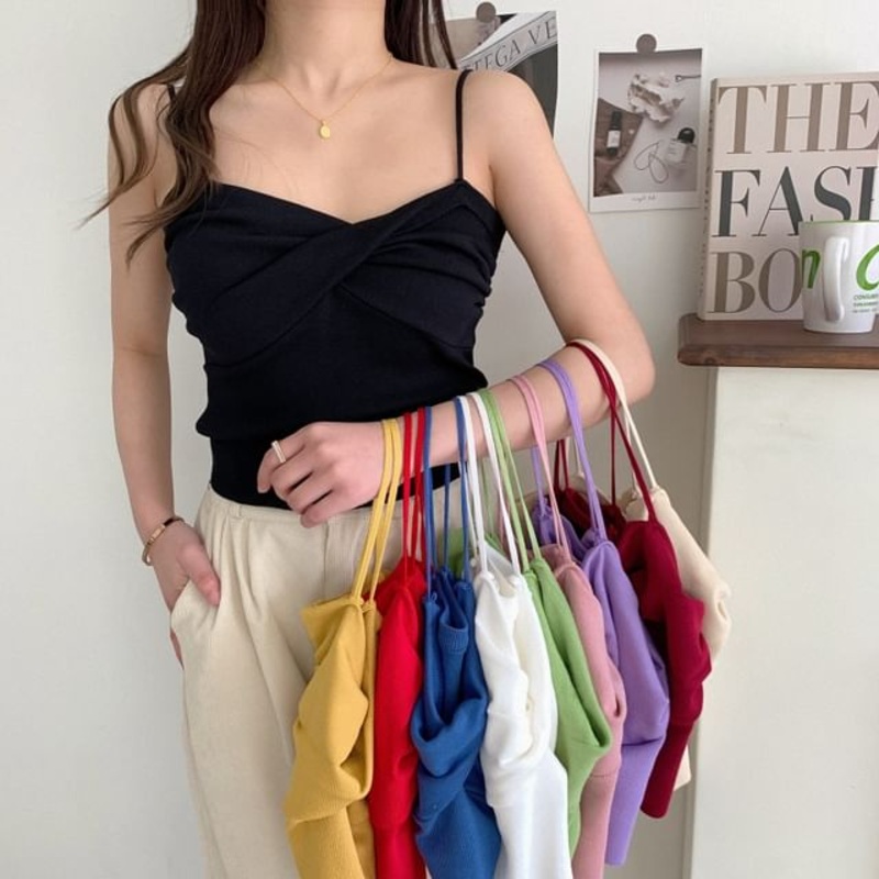 Knot Cami Top|Almond|Black|Blue|Pink|White|Wine Red|Yellow|One Size