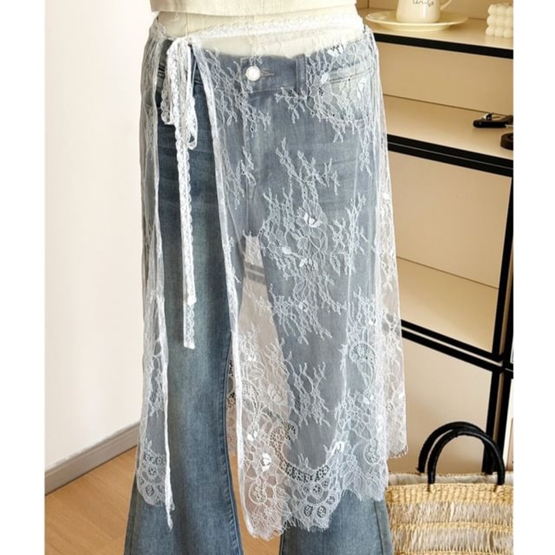 Skirt Lace Apron Half|Black|White|One Size