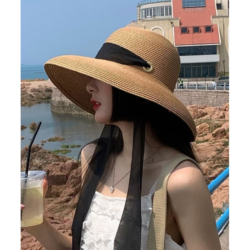 Summer Woven French Style Khaki Sun Versatile Straw Hat