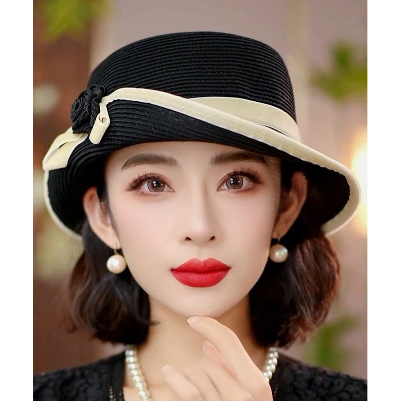 Sun Black Stylish Elegant Hat Versatile Floral Floppy