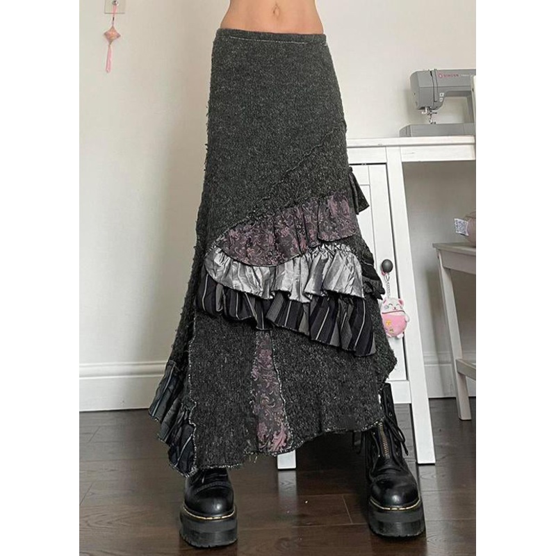 Asymmetrical Patchwork Skirts Ruffled Original Cotton Summer Grey